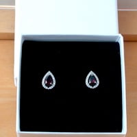 BOXED GIFT/Sterling Silver Garnet & Cz Stud Earrings/Sterling Silver Garnet Earrings UK/Garnet Earrings/Garnet Jewellery/Garnet Jewelry/UK - Thumbnail 7