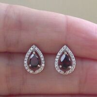 BOXED GIFT/Sterling Silver Garnet & Cz Stud Earrings/Sterling Silver Garnet Earrings UK/Garnet Earrings/Garnet Jewellery/Garnet Jewelry/UK - Thumbnail 4