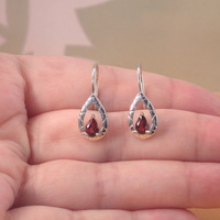 BOXED GIFT/Sterling Silver Garnet Hook Earrings/Garnet Earrings/Garnet Jewellery/Garnet Jewelry/UK - Thumbnail 4