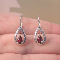 BOXED GIFT/Sterling Silver Garnet Hook Earrings/Garnet Earrings/Garnet Jewellery/Garnet Jewelry/UK - Thumbnail 5