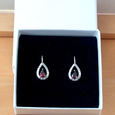 Boxed gift/sterling silver garnet hook earrings/garnet earrings/garnet jewellery/garnet jewelry/uk