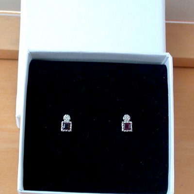 Boxed gift/sterling silver garnet & cz gemstone stud earrings/garnet earrings,garnet square earrings/square stud earrings/garnet jewellery/uk
