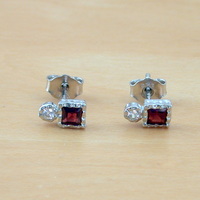 BOXED GIFT/Sterling Silver Garnet & Cz Gemstone Stud Earrings/Garnet Earrings,Garnet Square Earrings/Square Stud Earrings/Garnet Jewellery/UK - Thumbnail 2