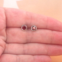 BOXED GIFT/Sterling Silver Garnet Gemstone Stud Earrings/Garnet Earrings/Garnet Round Earrings/Circle Stud Earrings/Garnet Jewellery/UK - Thumbnail 4