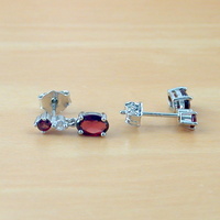 BOXED GIFT/Sterling Silver Garnet & Cz Gemstone Stud Earrings/Garnet Earrings/Garnet Drop Earrings/Garnet Stud Earrings/Garnet Jewellery/UK - Thumbnail 2
