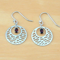 BOXED GIFT/Sterling Silver Garnet Gemstone Boho Earrings/Garnet Earrings/Garnet Drop Earrings/Circle Dangly Earrings/Garnet Jewellery/UK - Thumbnail 1