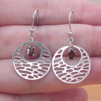 BOXED GIFT/Sterling Silver Garnet Gemstone Boho Earrings/Garnet Earrings/Garnet Drop Earrings/Circle Dangly Earrings/Garnet Jewellery/UK - Thumbnail 2