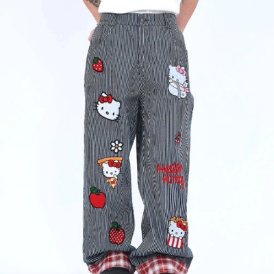 Kitty stripe splicing jeans