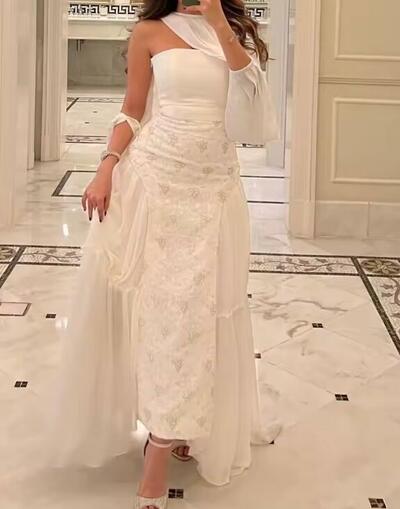 Customized Fashion Chiffon A-Line Evening Dress High Quality Floor Length Strapless vestidos para mujer Custom Size