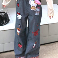 KITTY STRIPE SPLICING JEANS - Thumbnail 4