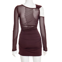 Sexy Slim Fit Asymmetric Long Sleeve Mini Dress - Thumbnail 3