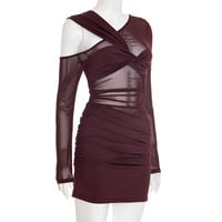 Sexy Slim Fit Asymmetric Long Sleeve Mini Dress - Thumbnail 5