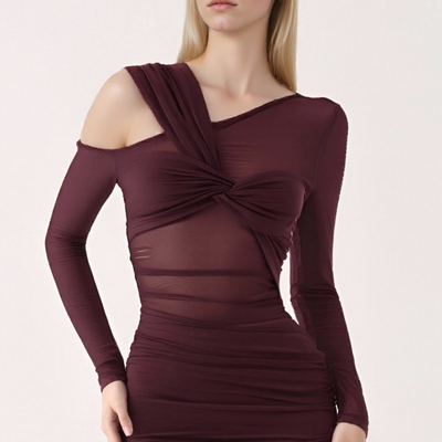 Sexy slim fit asymmetric long sleeve mini dress