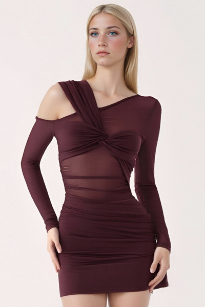 Sexy Slim Fit Asymmetric Long Sleeve Mini Dress