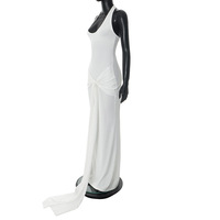 Sexy solid color sleeveless halterneck hip dress - Thumbnail 4