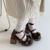 Chocolate Chunky Heeled Mary Jane Shoes - Thumbnail 1