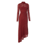 Lace-paneled gathered slim-fit long-sleeved slanted hem maxi skirt with inner layer - Thumbnail 4