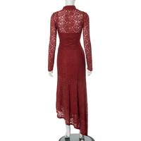 Lace-paneled gathered slim-fit long-sleeved slanted hem maxi skirt with inner layer - Thumbnail 5