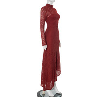 Lace-paneled gathered slim-fit long-sleeved slanted hem maxi skirt with inner layer - Thumbnail 7