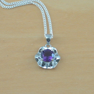Sterling silver amethyst gemstone flower pendant & chain/amethyst necklace/amethyst jewellery/amethystjewelry/february birthstone/uk