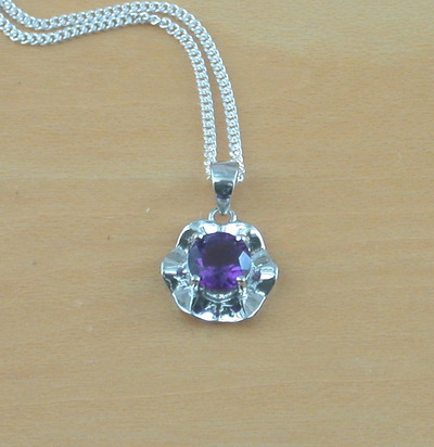 Sterling Silver Amethyst Gemstone Flower Pendant & Chain/Amethyst Necklace/Amethyst Jewellery/AmethystJewelry/February Birthstone/UK