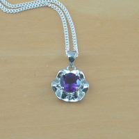 Sterling Silver Amethyst Gemstone Flower Pendant & Chain/Amethyst Necklace/Amethyst Jewellery/AmethystJewelry/February Birthstone/UK - Thumbnail 6