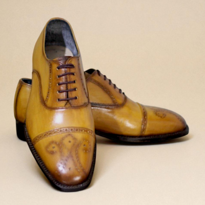 Crafted leather classic men tan leather oxford lace up dress shoes - Thumbnail 1