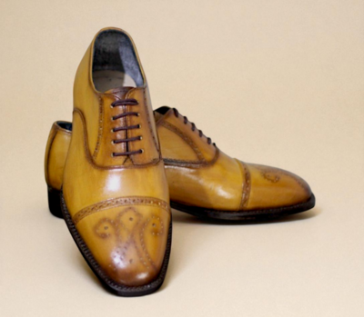 Crafted Leather Classic Men Tan Leather Oxford Lace up Dress Shoes