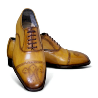 Crafted Leather Classic Men Tan Leather Oxford Lace up Dress Shoes - Thumbnail 1