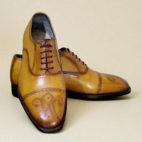 Crafted Leather Classic Men Tan Leather Oxford Lace up Dress Shoes - Thumbnail 2