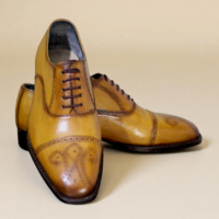 Crafted Leather Classic Men Tan Leather Oxford Lace up Dress Shoes - Thumbnail 3