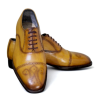 Crafted Leather Classic Men Tan Leather Oxford Lace up Dress Shoes - Thumbnail 4