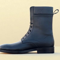 Crafted Leather Classic Men Black Leather Ankle High Lace up Military Long Boot - Thumbnail 3