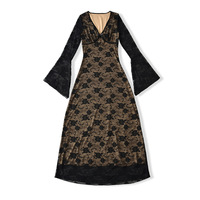 Sexy Lace V-Neck Trumpet Sleeve A-Line Swing Dress - Thumbnail 3