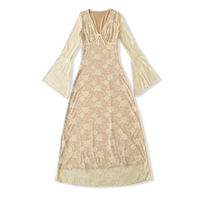 Sexy Lace V-Neck Trumpet Sleeve A-Line Swing Dress - Thumbnail 4