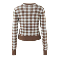 Retro style casual V-neck single-breasted checkerboard cardigan sweater - Thumbnail 2