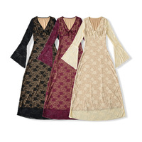 Sexy Lace V-Neck Trumpet Sleeve A-Line Swing Dress - Thumbnail 5