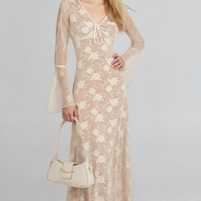 Sexy lace v-neck trumpet sleeve a-line swing dress