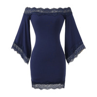 Lace one-shoulder dress with slim waist - Thumbnail 1