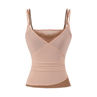 Contrast color fake two-piece lace splicing mesh camisole - Thumbnail 1