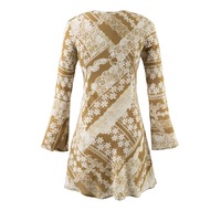 Retro floral print V-neck flared long-sleeved dress - Thumbnail 1