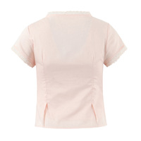 Retro and fresh slim fit round neck lace top with small flying sleeves - Thumbnail 1