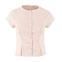 Retro and fresh slim fit round neck lace top with small flying sleeves - Thumbnail 2