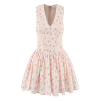 Pastoral style cute pink floral cotton print V-neck mini dress - Thumbnail 2