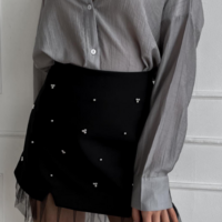 Women'S Black Lace Beaded Skirt - Thumbnail 1