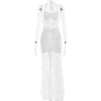 Lace halterneck maxi dress Fashionable sexy hot girl backless slim dress - Thumbnail 3