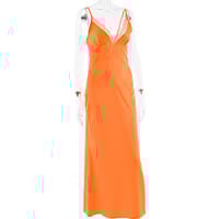 Sexy Deep V Strap French Satin Dress Elegant Solid Color Backless Maxi Dress - Thumbnail 2