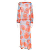 Irregular printing fashionable temperament slim dress long sleeve perspective contrast color long skirt - Thumbnail 3