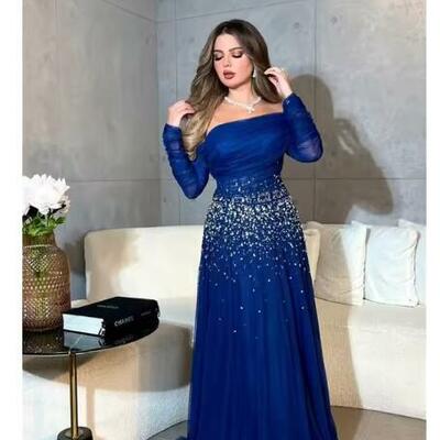 Customized sequin off the shoulder empire party dress floor length long ruched formal evening gowns