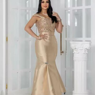 Customized fashion retro square collar mermaid sequin prom dresses floor length tank sleeveless formal evening gowns 